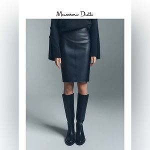 Massimo Dutti Nappa Leather Midi Skirt Brand New